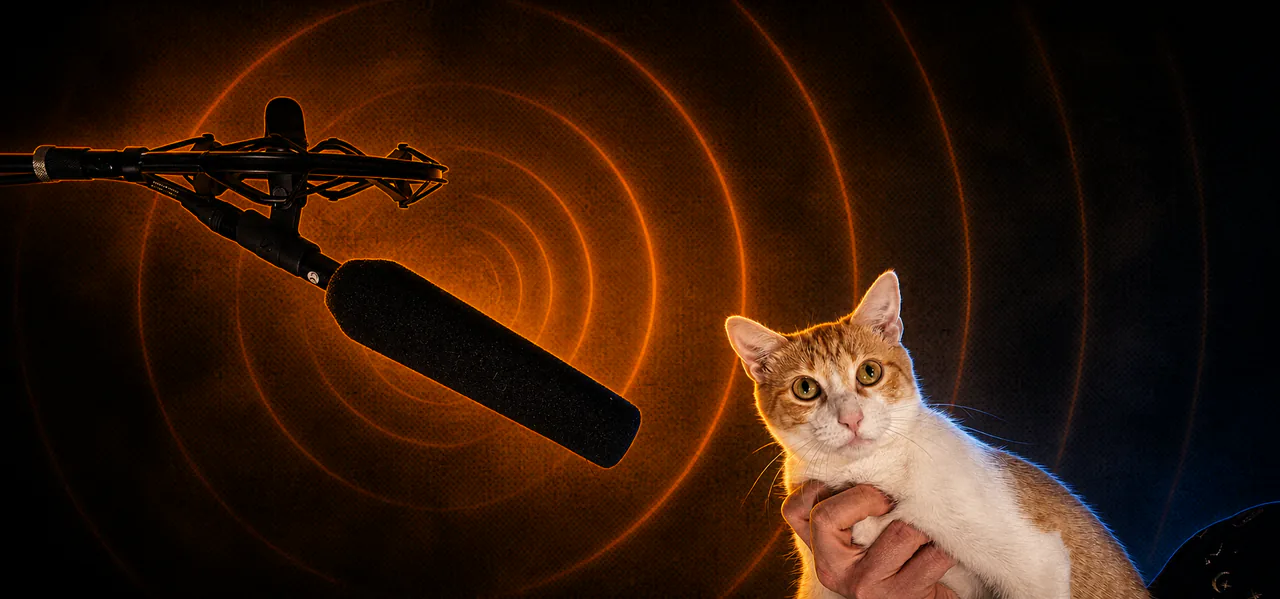 Glenn holding his cat up to a studio microphone